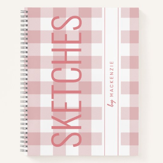 Rosa Karierte Skizze Buch Personalisierter Name (Vorderseite)