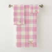 Rosa Karierte Tartan-Personalisierte Monogramm-Gir Badhandtuch Set (Insitu)