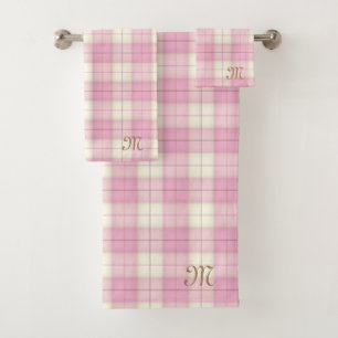 Rosa Karierte Tartan-Personalisierte Monogramm-Gir Badhandtuch Set