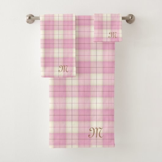 Rosa Karierte Tartan-Personalisierte Monogramm-Gir Badhandtuch Set (Insitu)