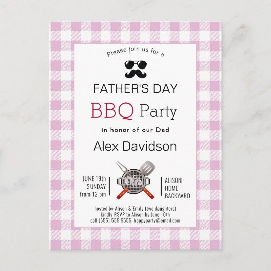 Rosa Karierte Vatertag Foto GRILLEN Party Postkarte (Vorderseite)