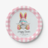 Rosa Karierte Watercolor Gnome Oster Pappteller (Vorderseite)