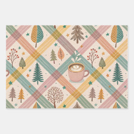 Rosa karierte Weihnachtspapier Geschenkpapier Set