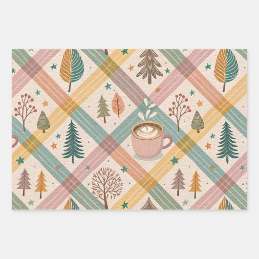 Rosa karierte Weihnachtspapier Geschenkpapier Set (Vorderseite)