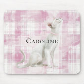 Rosa Karierte weiße Katze Mousepad (Vorne)