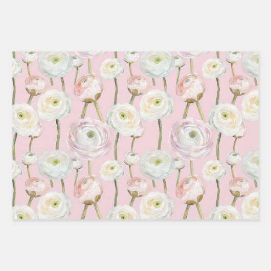 Rosa Karierte weiße Streifen Blumenmuster Abstrakt Geschenkpapier Set (Vorderseite 3)