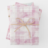 Rosa Karierte weiße Streifen Blumenmuster Abstrakt Geschenkpapier Set (Beispiel)