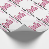 ROSA KARIERTER erster Geburtstags-individueller Geschenkpapier (Ecke)