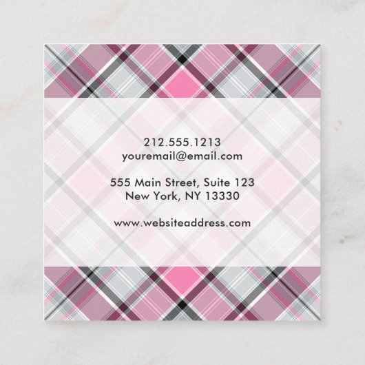 Rosa karierter MusterChic Quadratische Visitenkarte (Rückseite)