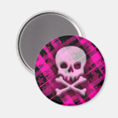 Rosa Karierter Schädelmagnet Magnet (Vorderseite/Rückseite)