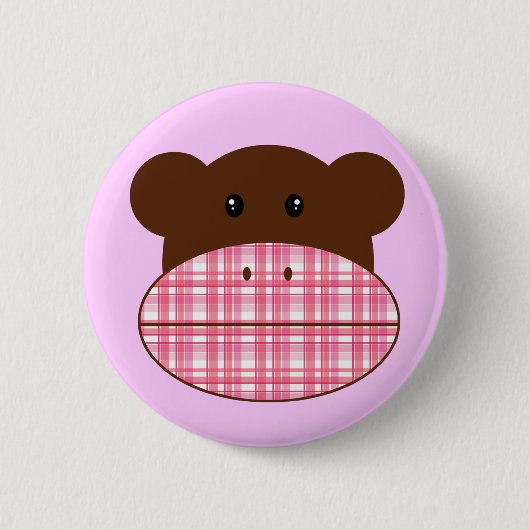 Rosa karierter Socken-Affe - Knopf Button (Vorderseite)