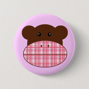 Rosa karierter Socken-Affe - Knopf Button