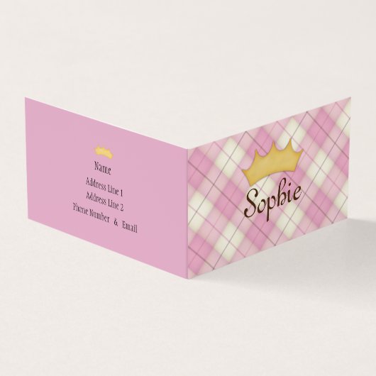 Rosa Karierter Tartan Personalisierter Princess-Sp Visitenkarten (Vorderseite)