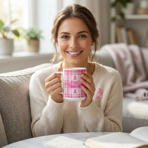 Rosa Kariertes Brustkrebs-Bewusstseinsband Kaffeetasse