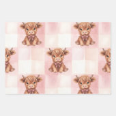 Rosa kariertes Highland-Rind Geschenkpapier Set (Vorderseite)