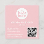 Rosa kariertes Logo QR Code Quadratische Visitenkarte (Rückseite)