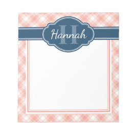 Rosa Kariertes Muster Blaues Monogramm Notizblock