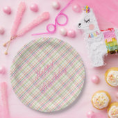 Rosa Kariertes Papier Geburtstagsfeier Teller (Party)