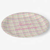 Rosa Kariertes Papier Geburtstagsfeier Teller (Schrägansicht)