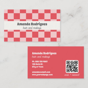 Rosa kariertes QR-Code-Friseur-Visitenkarte Visitenkarte