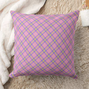 Rosa Kariertes Tartan Kaleidoskop Kissen
