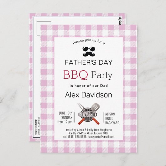 Rosa Kariertes Vatertag GRILLEN Party Postkarte (Vorne/Hinten)