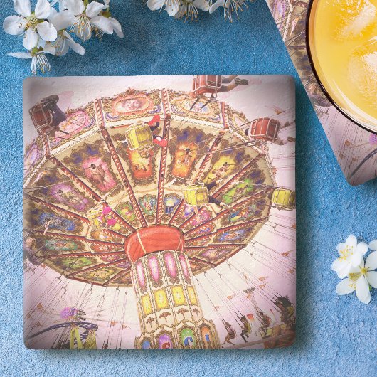 Rosa Karnevalsschwingenfahrt Foto fett Vintages Re Steinuntersetzer