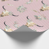 Rosa Karo Gingham Kuhschädel Boho Geschenkpapier (Ecke)