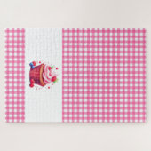 Rosa Karo Karierter Erdbeer Cupcake Puzzles (Horizontal)
