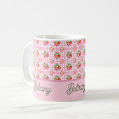Rosa Karo-Karo-Muster Erdbeere Gingham-Muster Kaffeetasse (Vorderseite Links)
