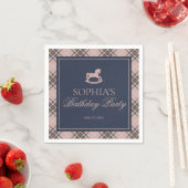 Rosa Karo Klassisches Schaukelpferd Geburtstagsfei Serviette (Beispiel)