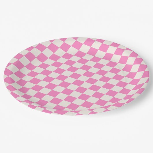 Rosa Karo, Prüfplatine-Muster, geprüft Pappteller (Schrägansicht)