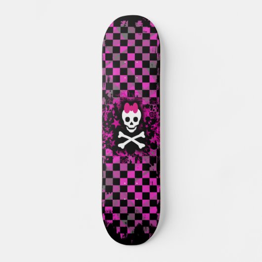 Rosa Karo Skull Princess Skateboard (Vorderseite)