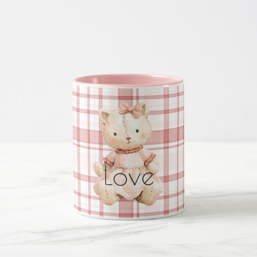 Rosa Karo Streifen Katze Tasse (Zentrum)