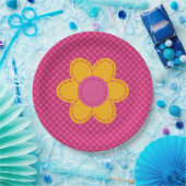 Rosa Karomuster, gelbe Blume Pappteller (Party)