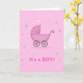 Rosa Karte zur Begrüßung eines Babyjungen (Gelbe Blume)