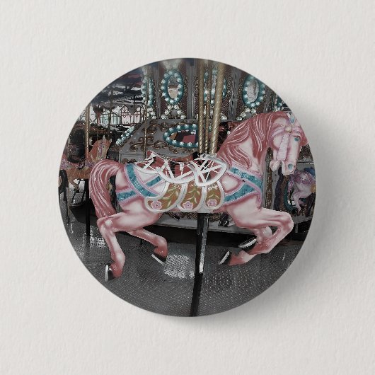 Rosa Karussellpferd Button (Vorderseite)