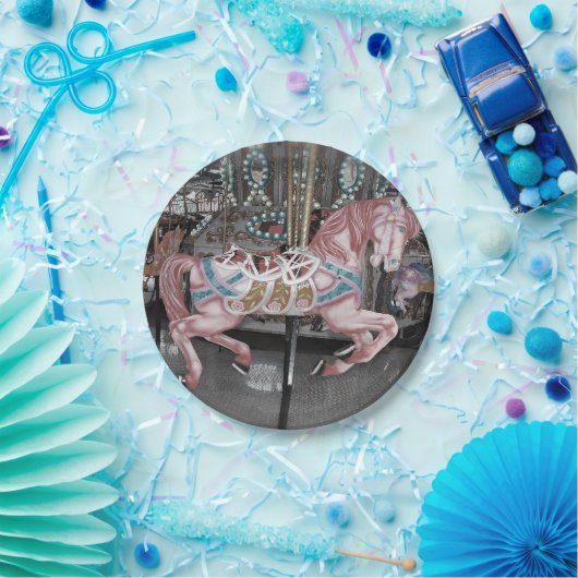 Rosa Karussellpferd Pappteller (Party)