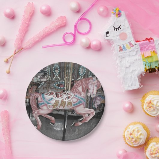 Rosa Karussellpferd Pappteller (Party)