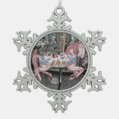 Rosa Karussellpferd Schneeflocken Zinn-Ornament (Vorderseite)