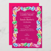 Rosa Kasino-Nachtgeburtstags-Party Einladung (Vorne/Hinten)
