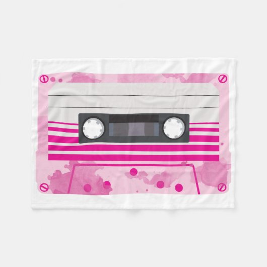 Rosa Kassettenband mit rosa Aquarellfarbensplitter Fleecedecke (Vorderseite (Horizontal))