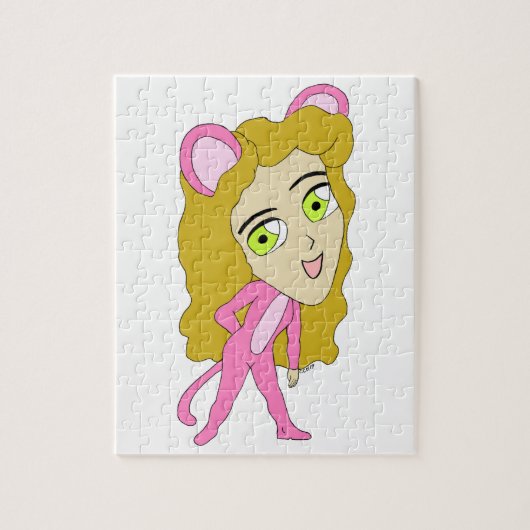 rosa Katamädchen  Puzzle (Vertikal)