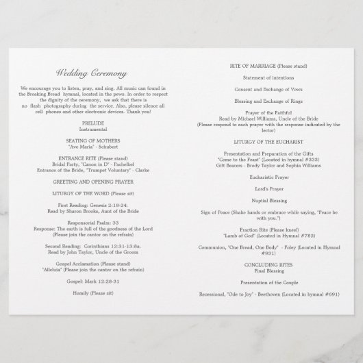 Rosa-katholische Hochzeitsfeier Programm