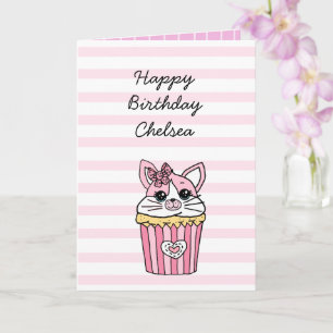 Rosa Kätzchen Cupcake Mädchen Geburtstag Karte