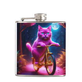 Rosa Katze auf einem Landschaftlichen goldenen Rad Flachmann