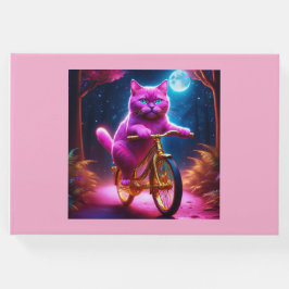 Rosa Katze auf einem Landschaftlichen goldenen Rad Gästebuch