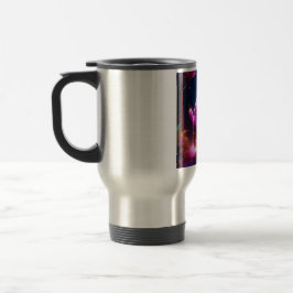 Rosa Katze auf einem Landschaftlichen goldenen Rad Reisebecher