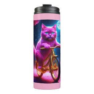 Rosa Katze auf einem Landschaftlichen goldenen Rad Thermosbecher