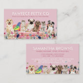 Rosa Katze Bird Dog Wasserfarben Blume Visitenkarte (Vorne/Hinten)